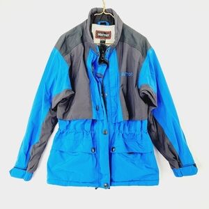 Marmot Black and Blue Double Breast Pockets Zip and Snap Winter Jacket Z39